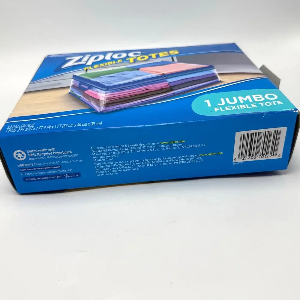Ziploc Flexible Tote Jumbo 22 Gallon Storage Bag Organization Space Saver